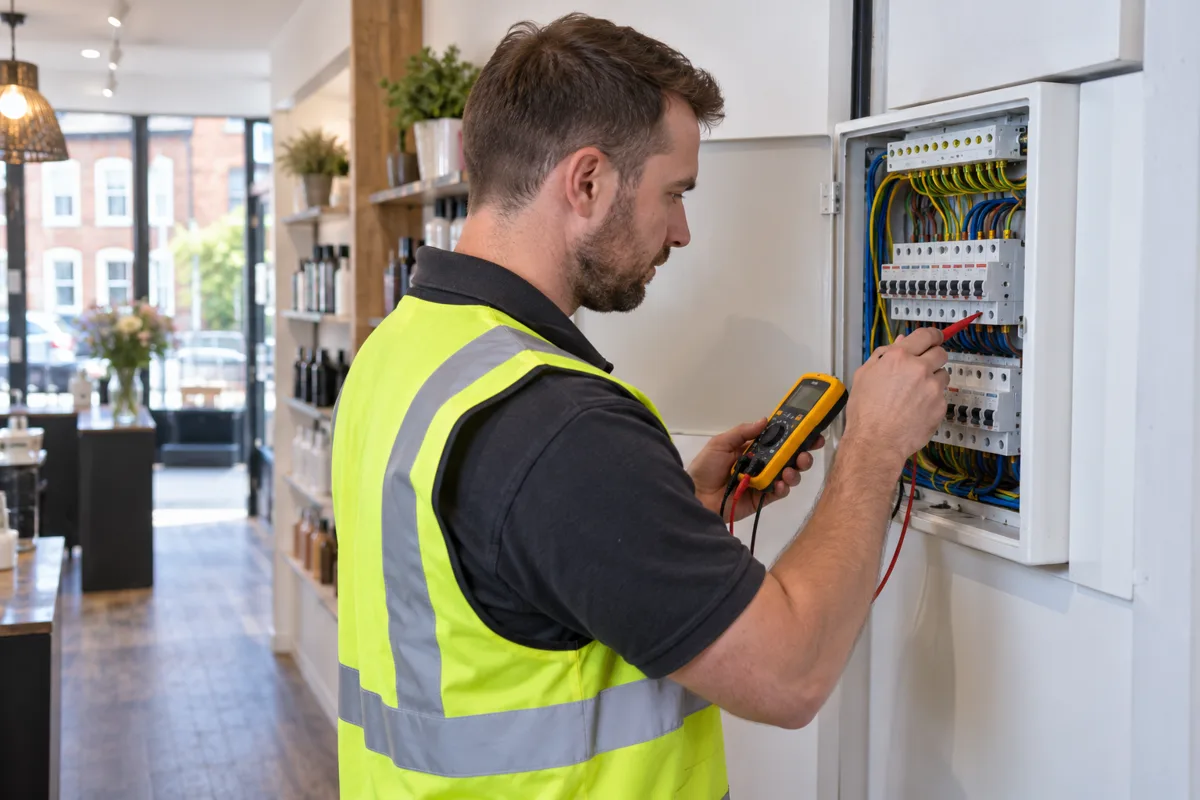 Electrician testing a shop distribution panel