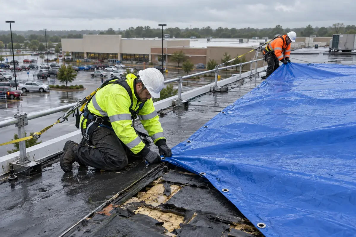 commercial roof tarping service photograph