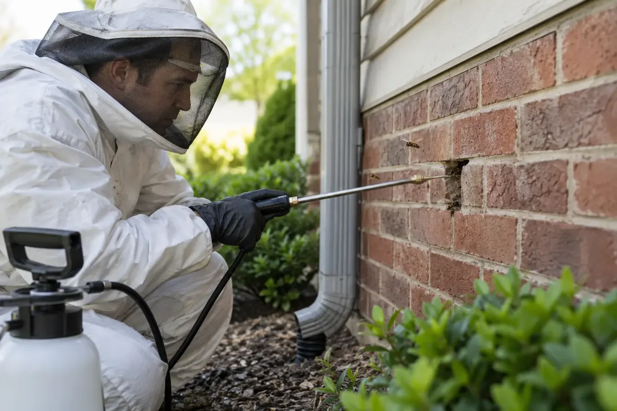 Treatment for wasps entering a wall cavity